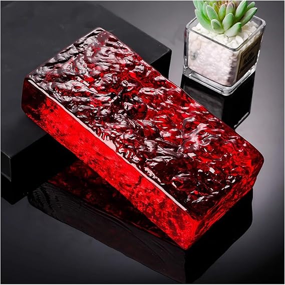 Polychrome Solid Double-Sided Crystal Bricks,Transparent Solid Glass Bricks Sound Insulation Thermal Insulation(Red,1pcs)