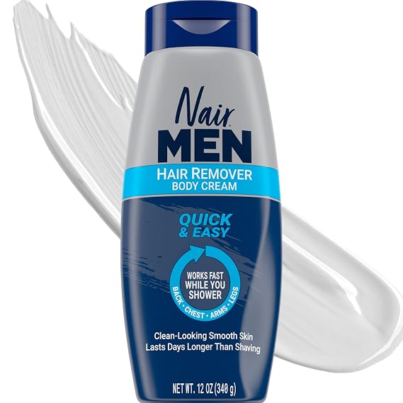 Nair Men Hair Remover Body Cream, 12 Oz | Quick & Easy Body Hair Removal, Use for Chest, Back, Arms & Legs, Removes Stubborn Short Hairs, Dermatologist-Tested