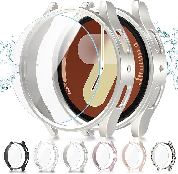 [6+6 Pack] for Samsung Galaxy Watch 7 44mm Screen Protector Case, Scratch Resistant Anti-Fog Tempered Glass Film and Hard PC Protective Bumper Compatible with Galaxy Watch 7 44mm Accessories