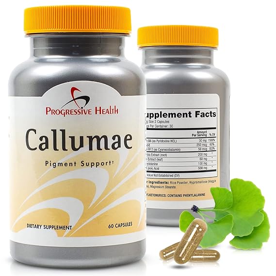 Progressive Health Vitiligo Treatment: Improve Skin Pigmentation and Get Rid of White Spots on Skin - Includes: Picrorhiza, L-Phenylalanine, Ginkgo Biloba, Alpha Lipoic Acid, B6, B12