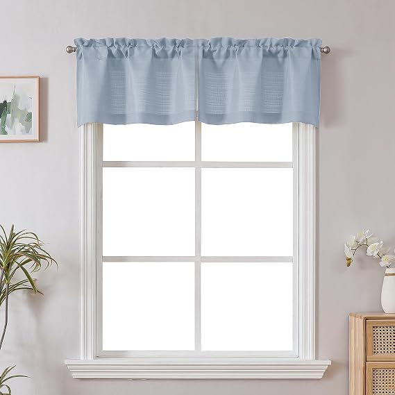 Chyhomenyc Bennet Aqua Valance for Windows, Faux Linen Slub Textured Semi Sheer Small Window Cafe Valance for Bathroom Laundry Basement, 2 Piece, 30Wx14L inch