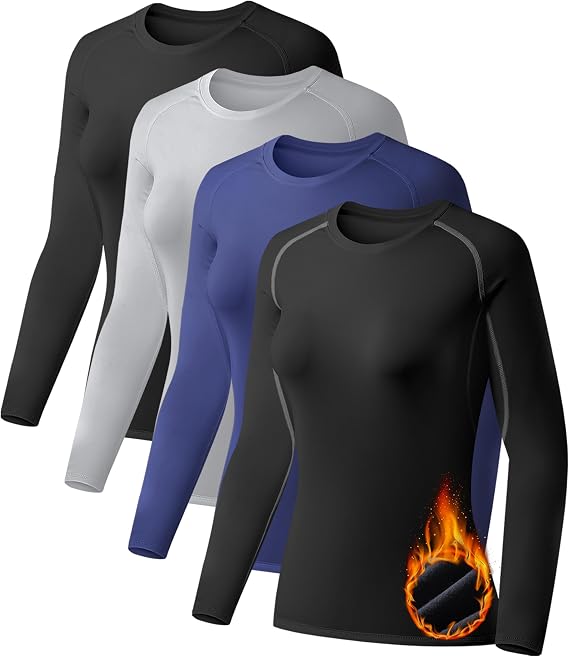 TELALEO 4 Pack Thermal Shirts Women Fleece Lined Long Sleeve Compression