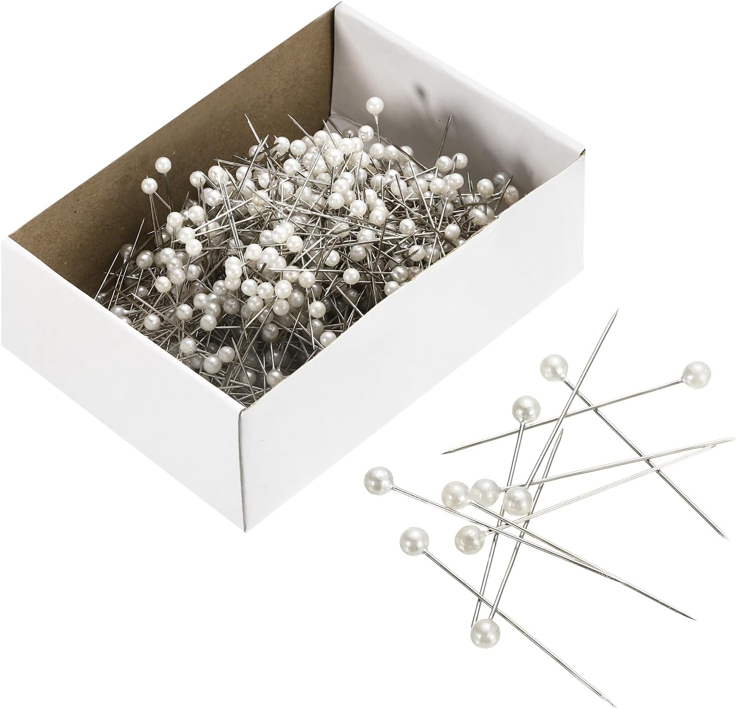 uxcell Sewing Pins 800pcs Round Pearl Head Dressmaking Corsage Pins Straight Pins for Wedding Sewing Decoration DIY Craft, White