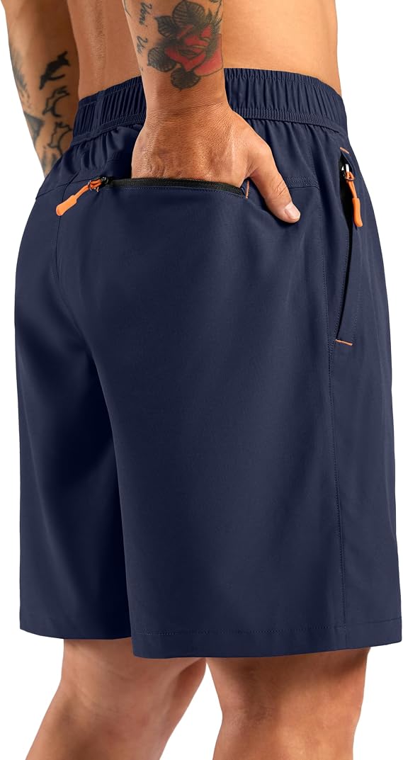 Pudolla Men's Athletic Hiking Shorts for Workout Gym with 3 Zipper Pockets