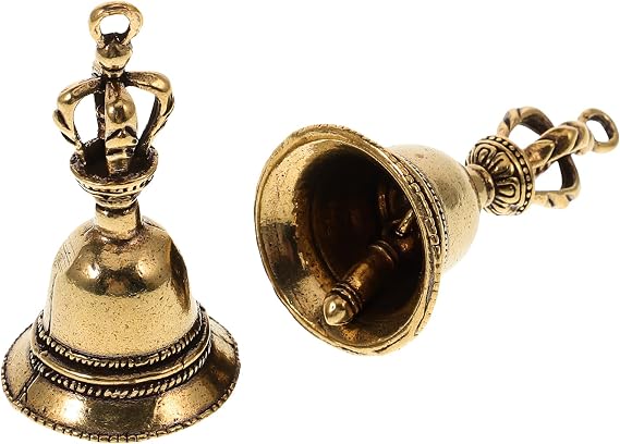 FOMIYES Brass Lucky Beads Hand Bell - 2Pcs Buddhist Meditation Prayer Bells for Self Healing - Retro Keychain Pendants for Decoration