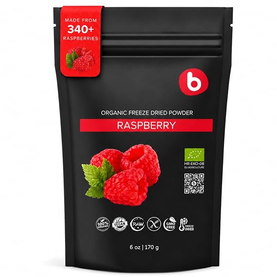 Organic Freeze Dried Raspberry Powder from Freeze Dried Raspberries - Rich in Manganese, Vitamin K, Ellagic Acid & Dietary Fiber- for Smoothies, Baking & Natural Food Coloring - Vegan- 6oz