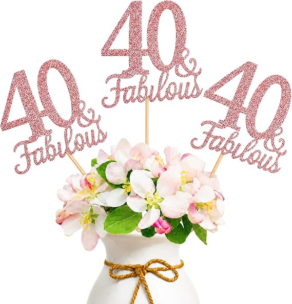 10-Pack Double Sided Fabulous and 40th Birthday Centerpieces for Tables, Number 40 Centerpiece Sticks, 40th Birthday Table Decorations for Women Men (Double Sided Giltter) (Rose Gold) | Pre-assembled double-sided rose gold 40 toppers for 40th birthday, anniversary, dessert table and party display