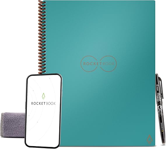 Rocketbook Core Reusable Spiral Notebook, Letter Size 8.5x11, Teal - Lined Pages, App-Connected, Erasable, Durable Cover, Ideal for School, Work, and Creative Projects
