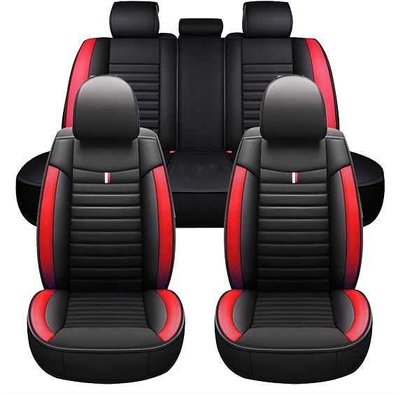 Car Seat Covers Full Set, Universal Synthetic Leather Front & Rear - Waterproof Car Cushions, Seat Cover Protectors for Honda Accord CR-V Civic HR-V Honda E Insight Jazz (Red)