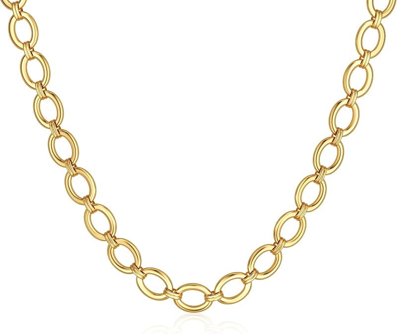 CHESKY 14K Gold Plated Chunky Necklace for Women, Trendy Paperclip Chain