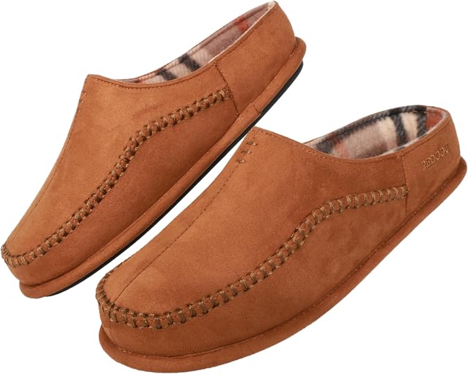 PEDOQU Men's Slip On Moccasin Slippers, Indoor/Outdoor Comfy House Shoes