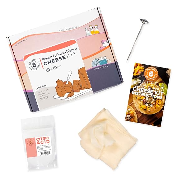 Cultures for Health Paneer & Queso Blanco Artisan Cheesemaking Kit | 4 Pieces DIY Kit Includes Citric Acid, Cheesecloth, Cooking Thermometer, Recipe Booklet | Indian Cottage Cheese & Mexican Cheese