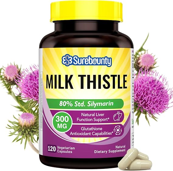 Organic Milk Thistle, Concentrated Seed Extract, 80% Silymarin, Liver Support Cleanse Detox, Fatty Liver Supplements, Non-GMO, No Gluten & Soy, 120 Veggie Caps, 4 Month Supply