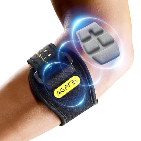 AGPTEK 3D Air Cushion Elbow Brace for Tendonitis and Tennis Elbow Pain Relief, Golfers Elbow Support Strap Counterforce Arm Band Epicondylitis Clasp with Compression Pad for Men & Women, 1 Pack | 3D air cushion pad, pain relief, targeted support,adjustable, universal, fit for tendonitis golf tennis weightlifting, 1 pcs