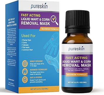 PURESKIN Plantar Wart Corn Remover for Feet 17% Salicylic Acid Wart Corn Removal Treatment for Corn, Plantar Wart, Common Wart & Flat Wart on Toes, Fingers, feet and Hand - 0.5 Fl Oz Pack of 1