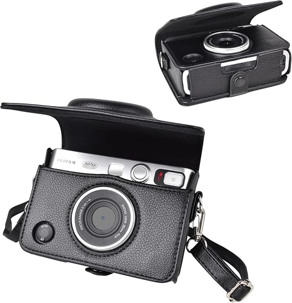 kinokoo Instax Mini Evo Bag, Instax Evo Accessory Instax Mini Evo Camera Case, Can Charge Without Removing the Case Instax Mini Evo Bag with Shoulder Strap PU Leather Christmas Present, Black, Retro