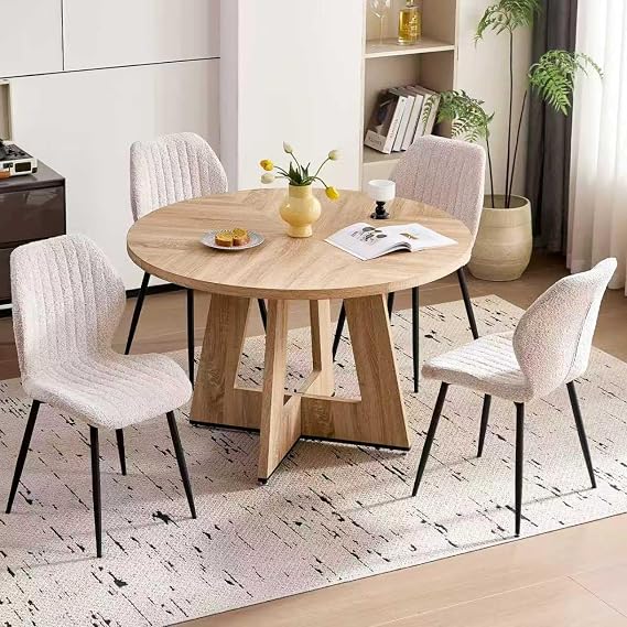 47'' Round Dining Table for 4, Farmhouse Mid Century Circle Dinner Table with Wood Fanned Base for Home Dining Living Room, Natural(Only Table)