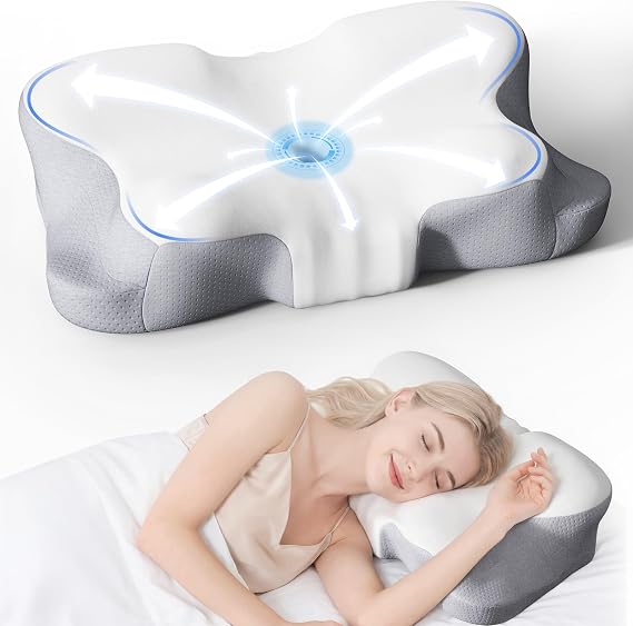 ICSSSSY Cervical Pillow for Neck and Shoulder Pain Relief, Contoured Memory Foam Pillow for Side and Back Sleepers with Removable Pillowcase