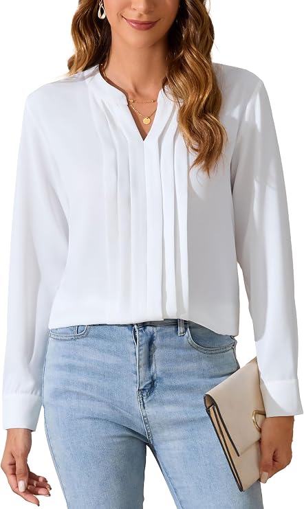 SPRING SEAON Womens Blouse Button Down Long Sleeve Satin Shirts Collared V Neck Elegant Blouses Casual Going Out Tops Office Work for Ladies