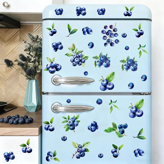 Blueberry Wall Stickers Watercolor Fruit Leaves Decals Cute Berry Sticker