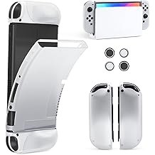 JINGDU Protective Case Compatible with Nintendo Switch, Ergonomic Comfort Grip TPU Frosted Soft Case with 4 Thumb Grip Caps,Clear
