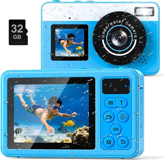 4K Waterproof Camera,10FT Underwater Digital Camera,48MP Floating Camera | for Snorkeling,Surfing,Swimming and Kayaking,Dual-Screen Selfie,Autofocus,18X Zoom,Fill Light,32GB Card,Type-C Rechargeable