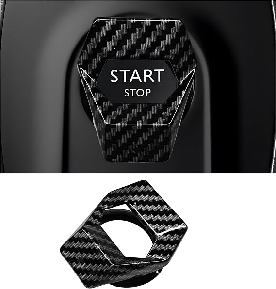 Car Push Start Button Cover, Anti-Scratch Car Power Control Trim Key Ignition Switch Protective Cover, Zinc Alloy Engine Start Stop Button Decorative Ring for Most Cars (Carbon Fiber)
