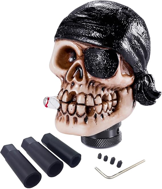 Skull Gear Stick Shift Handle One-Eyed Pirate Car Shifter Knob | Weighted Resin Skull Head Gear Shifter Grip, Hot Rod Style Racing Modification Fit Most Manual Transmission Vehicles, Black