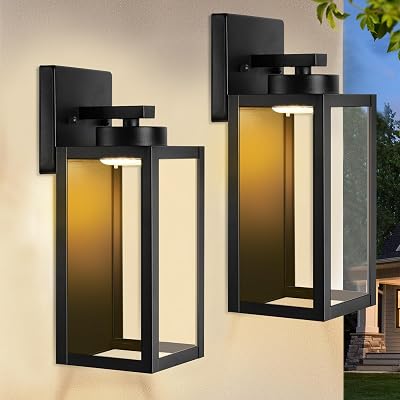 Sucolite 2-Pack LED Outdoor Wall Light Fixtures, 12W Outdoor Wall Lanterns Waterproof, Black Modern Outdoor Sconces Wall Mounted, Exterior Lights for House Porch Entryway 2700K3000K4000K5000K6000K