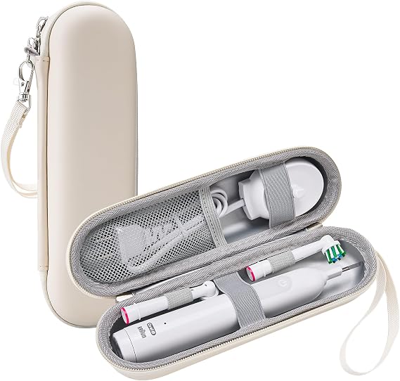 ProCase Toothbrush Travel Case for Oral-B & Sonicare -Beige | Fits Oral-B Pro/IO Series & Sonicare, Hard EVA Cover, Storage Bag Holder with Mesh Pocket