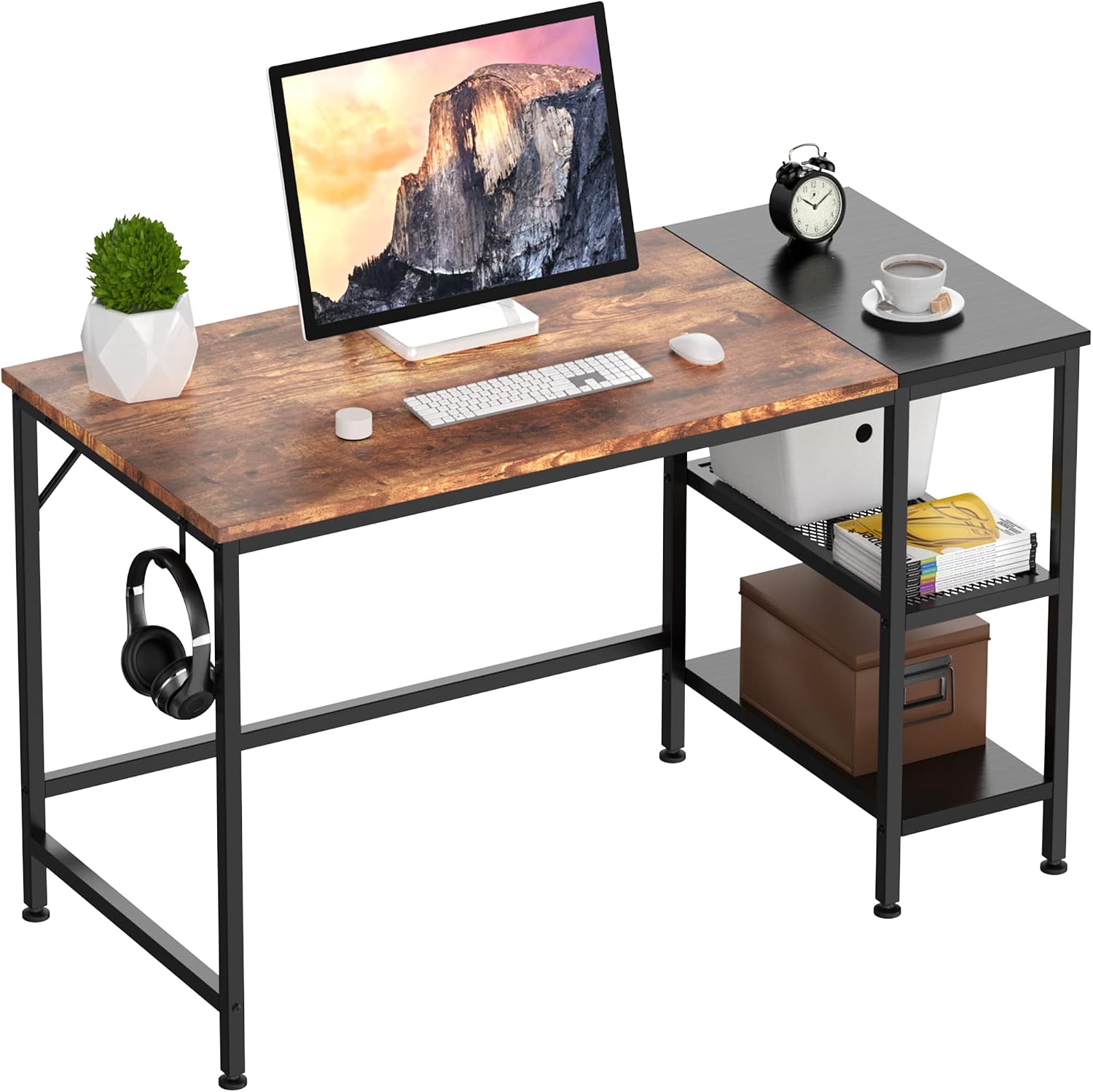 HOMIDEC Office Desk, Computer Desk With Bookshelf, 100 x 50 x 75 cm Study Writing PC Desks with Storage Shelves for Home Office Bedroom