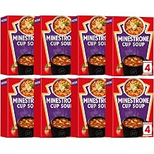 Minestrone Instant Cup Soup, Low Fat, No Added MSG, No Artificial Colours or Preservatives, Suitable for Vegetarians, 4 x 22g, Pack of 8