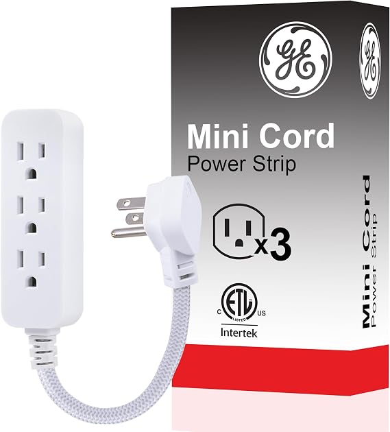 GE 3-Outlet Power Strip 5 Inch Braided Extension Cord with Multiple Outlets
