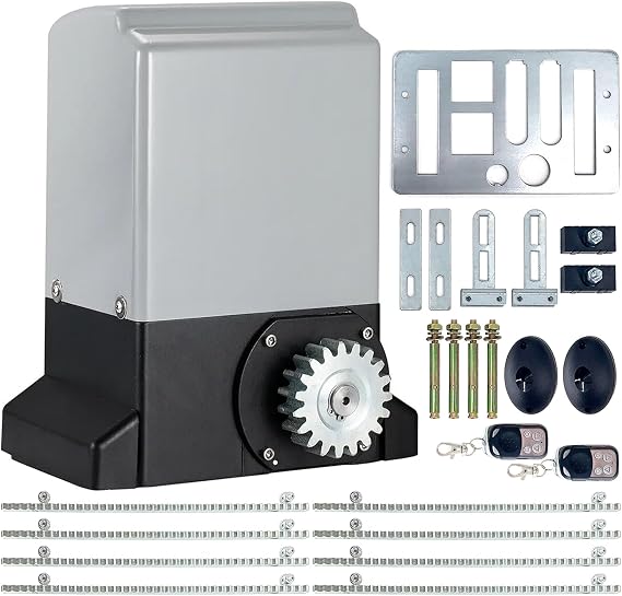 Automatic Sliding Gate Opener Kit - Electric Door Opener Motor with Gear Rack and Infrared Sensor, 370W for Gate Up to 800kg