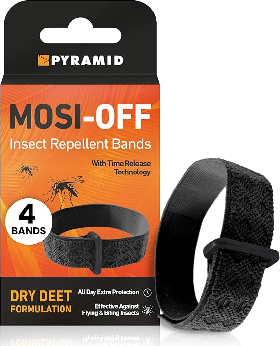 Pyramid Mosquito Repellent Bracelet with DEET. 4 Pack Mosquito Bands for Adults & Kids, Insect Repellent Bracelets with Up to 100 Hours