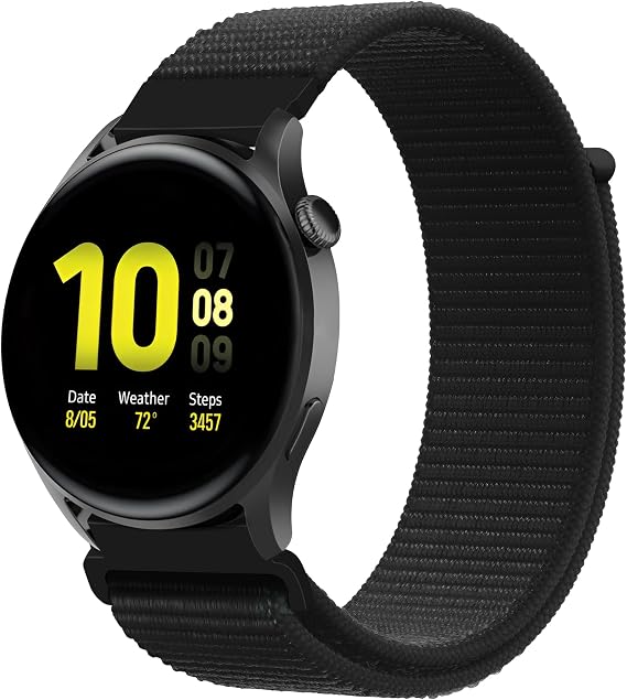 Teknoft Samsung Galaxy Watch 7/6/5/4/FE Serisi (40mm/44mm), Watch 6/4 Classic (47mm/43mm/42mm) ve Samsung Watch 5 Pro (45mm) için Yumuşak ve Konforlu Hasır 20mm Naylon Kordon