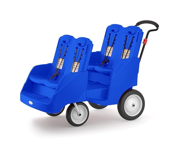 Gaggle Parade 4 Passenger Daycare Buggy Stroller, Blue | Commercial quad buggy built with durable frame, 5-point harnesses, and a narrow design that fits standard doorways.
