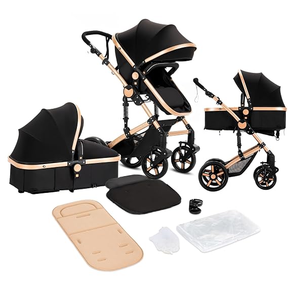 2 in 1 Baby Stroller, Convertible Reversible Infant Stroller, Newborn Travel Pram with One-Click Folding, Toddler Standard Carriage (2US588-BG)