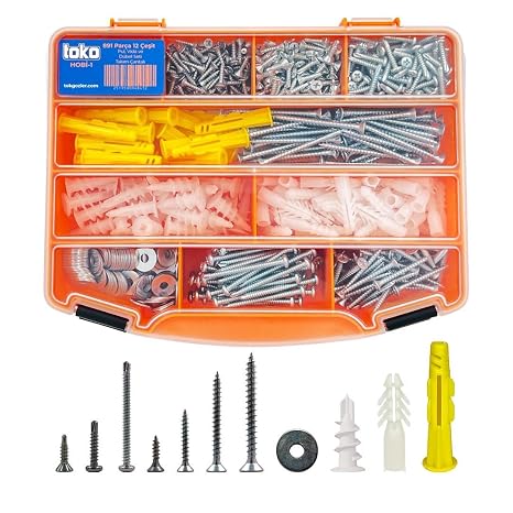 Toko Hobi-1 891 Piece 12 Types, Washer, Screw and Dowel Set, Organizer Tool Bag