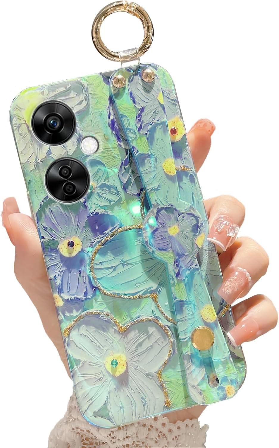 OnePlus Nord N30 5G用ケース エレガントな花びら用 リストバンドキックスタンド付き ウルトラスリム IMD ソフト TPU 耐衝撃保護ホルダーカバー Oneplus Nord N30/CE 3 Lite 5G用 ペット