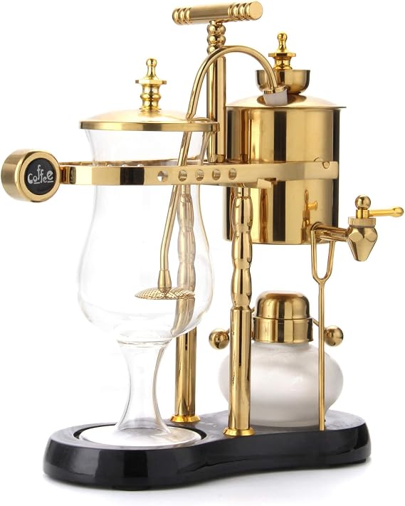 Diguo Belgian/Belgium Family Balance Siphon/Syphon Coffee Maker. Elegant Double Ridged Fulcrum with Tee Handle (Classic Gold)