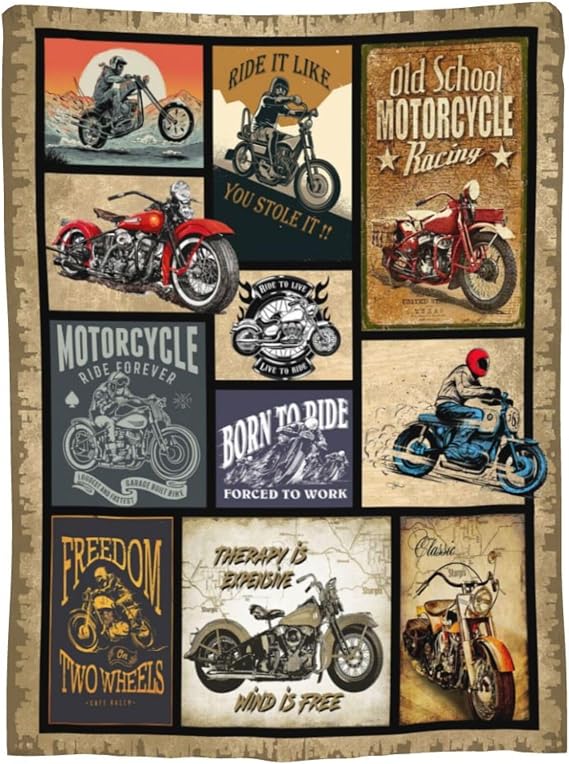 Motorcycle Blanket Gifts for Men and Women Throw Blanket for Couch Sofa Bed Plush Throw Fleece Blanket Soft Cozy Bedding for Kids and Adults Bedroom Size 50"x40"