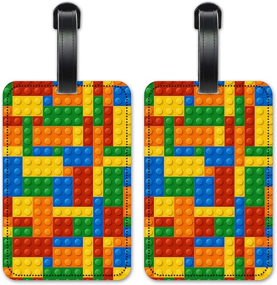 Luggage ID Tags - Suitcase Identification Cards - Set of 2 - Building Blocks Printed Image