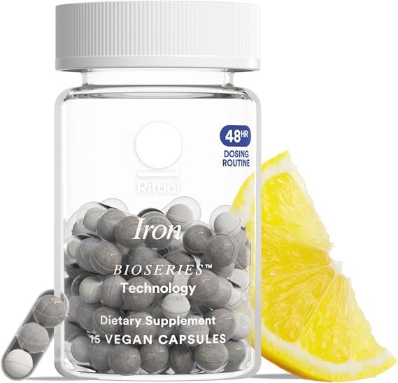 Ritual Iron Bisglycinate Supplement 60mg - 48-Hour Dosing - 15 Capsules | Gentle Support for Women with Low Iron Levels - Blood Boosting** - BioSeries Technology - Vitamin A, C - Vegan - Citrus
