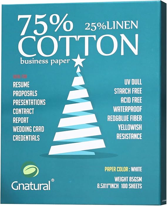 75% cotton 25% linen paper 85gsm laser printing paper a4 white 100 sheets waterproof cotton paper