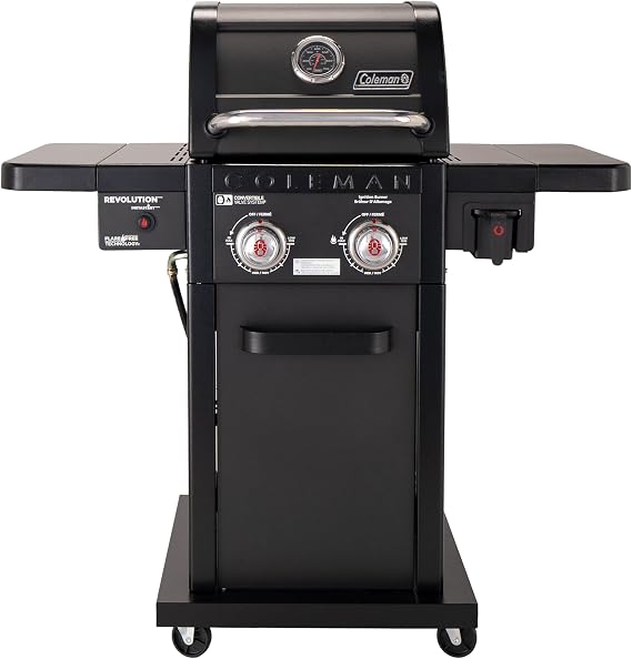 Coleman Revolution 2-Burner Gas Grill, Convertible Propane to Natural Gas, 30,000 BTU, 440 sq in Cooking Area, Outdoor BBQ Grill
