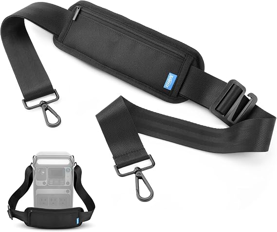 Xxerciz Adjustable Strap Compatible with Anker SOLIX C300/C300 DC Portable Power Station, Universal Replacment Strap with Small Pouch, Thick and Encrypted Nylon, Metal Swivel Hooks, Black