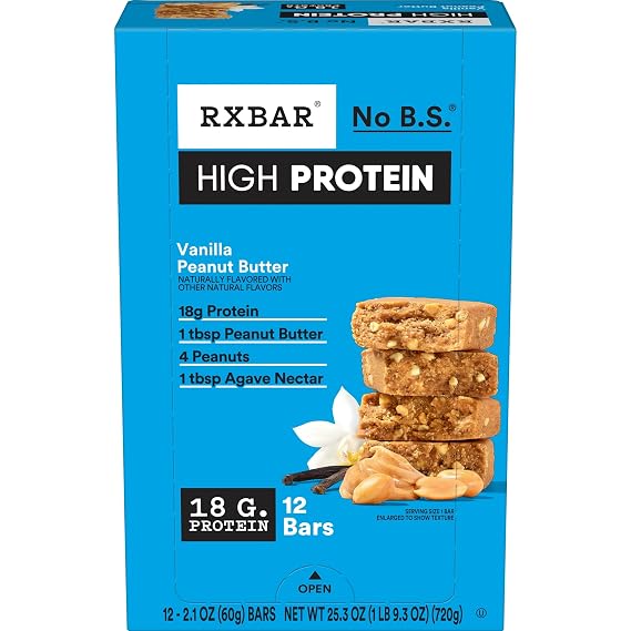 RXBAR High Protein Bars, 18g Protein, Gluten Free, Protein Snacks, Vanilla Peanut Butter, 25.3oz Box (12 Bars)