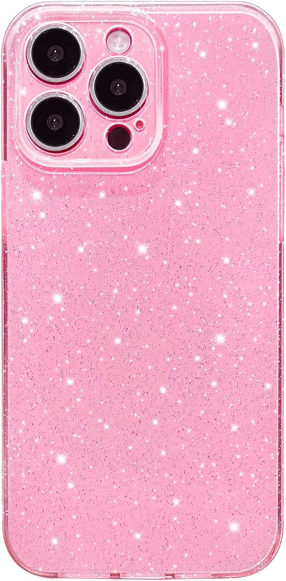 Hython Case for iPhone 13 Pro Case Glitter Cute Sparkly Shiny Bling Sparkle Phone Cases 6.1", Thin Slim Fit Soft TPU Bumper Shockproof Rubber Protective Cover for Women Girls Girly, Bright Pink