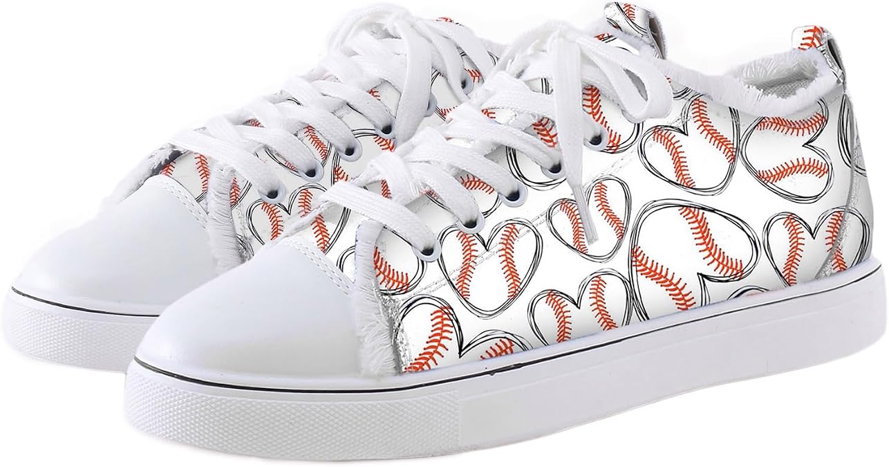 Heart Baseball Canvas Sneakers for Women Fashion Casual Walking Shoes